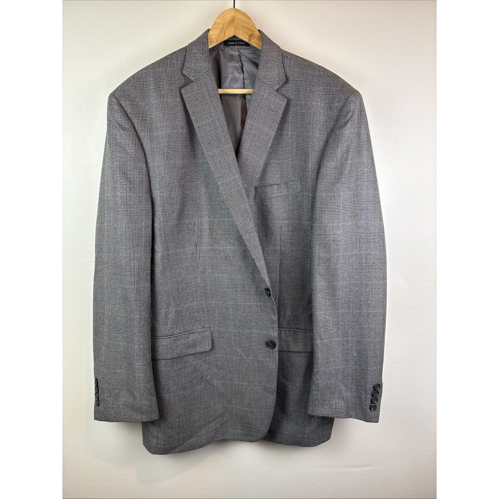 Chaps Mens Sport Coat Blazer Two Button Gray Glen Plaid Polyester Blend Size 48L